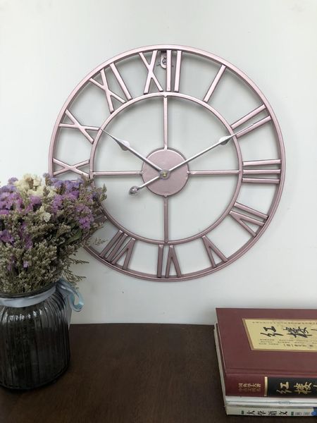 

nordic creative retro roman clock wrought iron wall clock modern design living room study mute decorative quartz round