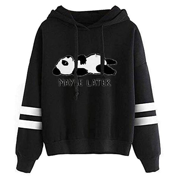

осень зима женщины с капюшоном толстовки пуловер топы повседневная письмо медведь печати каваи негабаритных толстовка женская одежда, Black