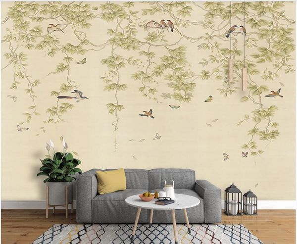 

wdbh 3d wallpaper custom p hand painted flower vine flowers and birds pastoral mural home decor 3d wall wallpaper for walls 3 d