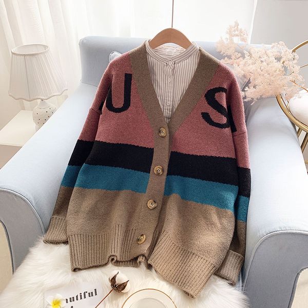 

autumn winter cardigan knitted sweater women female casual wool long sleeve 2 colors pink blue outwear, White;black
