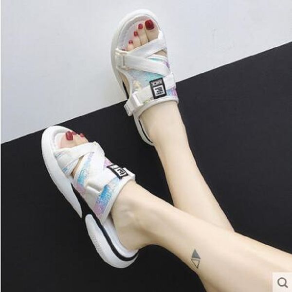

net red slippers women 2020 spring and summer fashion wear new outdoor no heels lazy shoes soft sister beach sandals, Black