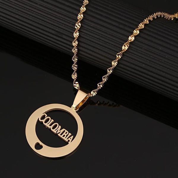 

stainless steel round colombia letters pendant necklace heart colombia charm jewelry, Silver