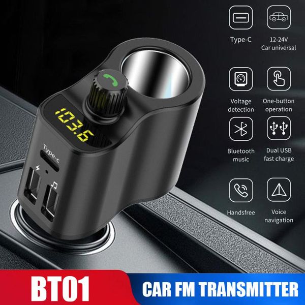 

universal car fm transmitter wireless fast charge hands bluetooth 5.0 type-c bt01 audio tf card music player car charger