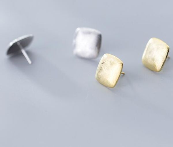 

18mm 1pair real. 925 sterling silver jewelry brushed geometric square stud earrings gift jewelry gtle2590, Golden;silver