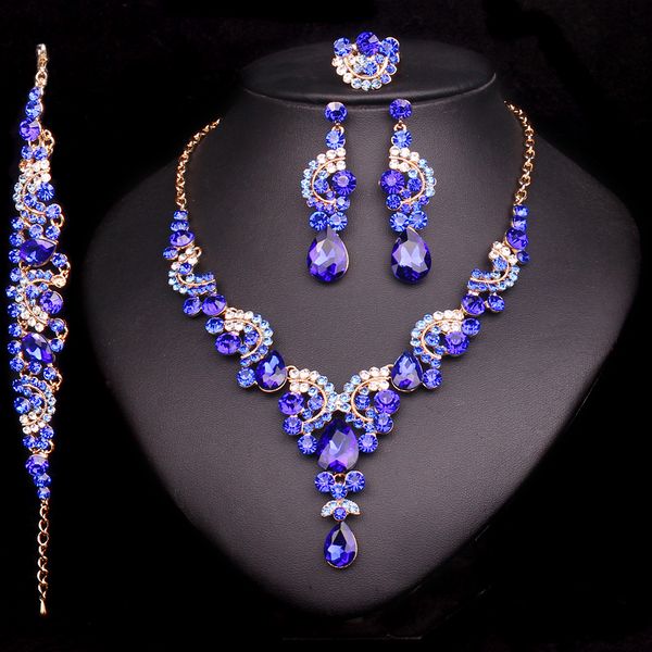 

fashion crystal wedding jewelry sets for bride party costume accessories bridal decorations necklace earring jewellery for women, Silver