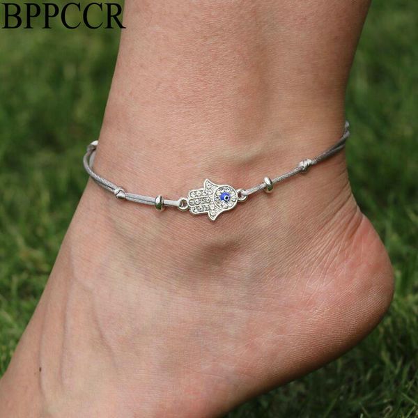 

bppccr classical blue evil eye fatima hand barefoot anklets for women multicolor handmade cheville sandals anklet jewelry gift, Red;blue
