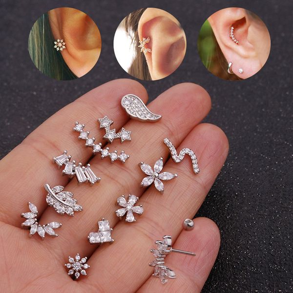 Sellsets Cross Heart Flower Crown Cz Ear Studs Helix Piercing Cartilage Earring Conch Rook Tragus Stud Ear Piercing Jewelry Sh190727 Men Body Art