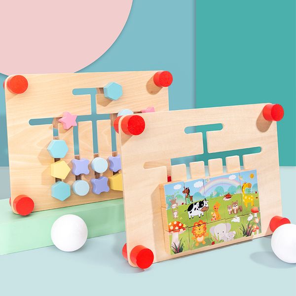 

early education wooden toy-in-double-sided bit camera track game moving position jigsaw puzzle space thinking scientific and edu