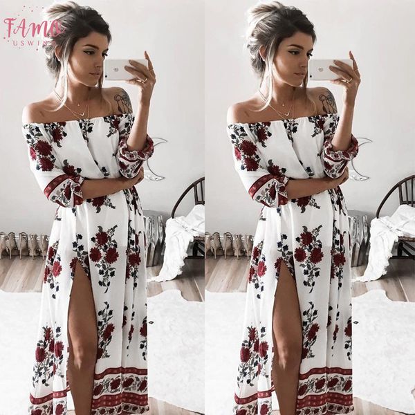 

new arrival women ladies clothing dress chiffon slash neck floral long sleeve party flower casual long maxi dresses for women sundress, Black;gray