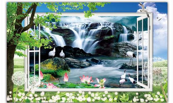 

современная гостиная обои течет вода водопад художественные декорации 3d стерео тв фон настенная декоративная роспись