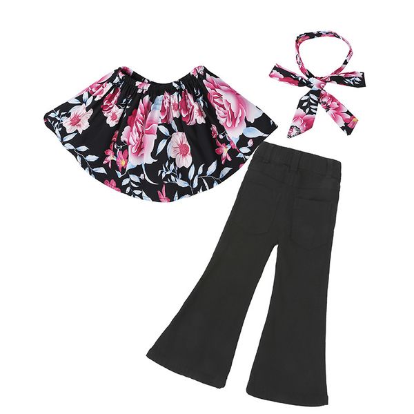 

toddler baby girls clothes set off shoulder + floral bell-bottoms pants outfit summer clothes, White