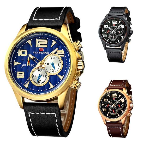 

часы тенденция водонепроницаемый спорт мужской мода три глаз шесть руки светящихся кварцевые часы 2019 новый студента многофункциональный, Slivery;brown