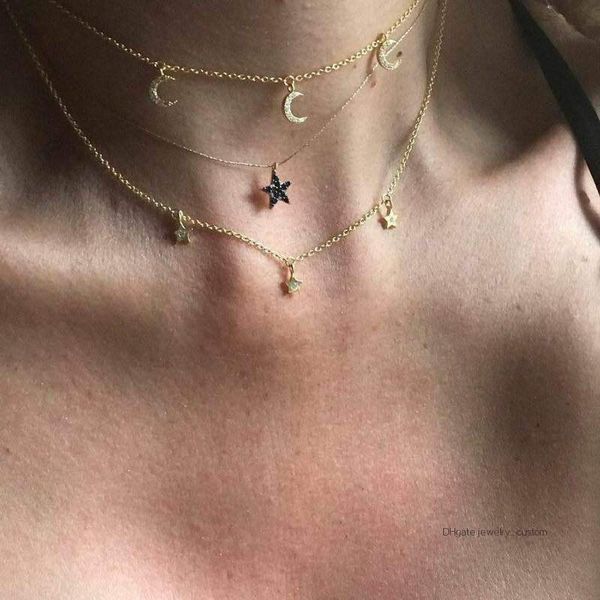 

Bohemian Fashion Retro Moon Stars Multilayer Gold Necklace Women Temperament Beach Jewelry Accessories