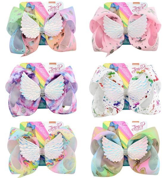 

ins unicorn siwa hair bows angel wings hairpin baby girls boutique hair clip floral printed bowknot barrette kids hairclip hair accessories, Slivery;white