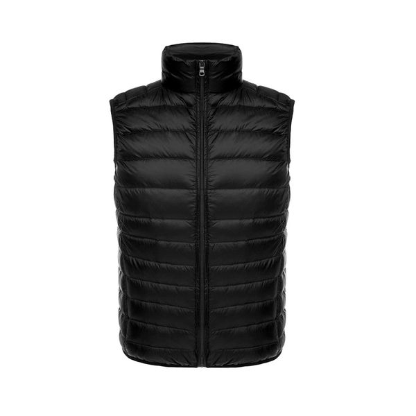 

solid colour sleeveless duck down for men&women stand collar parka coat overcoat normal length zipper down jacket large size 3xl, Black