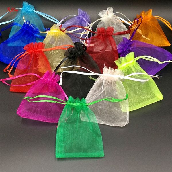 

50pcs 7x9/9x12/10x15/13x18cm organza bags jewelry packaging bags wedding party decoration drawable gift pouches black 6z