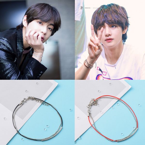 

kpop новый v же браслеты kpop suag jungkook красный веревка бисера цепи небольшой подарок пара ювелирных изделий браслеты для женщин браслет, Black