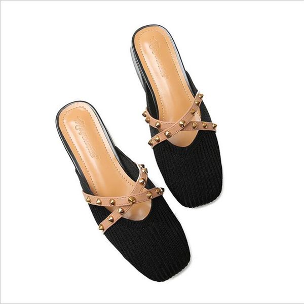 

woman's slippers baotou half slippers women's outdoor new fashion wild banquet thick heeled plus size shoes, Black