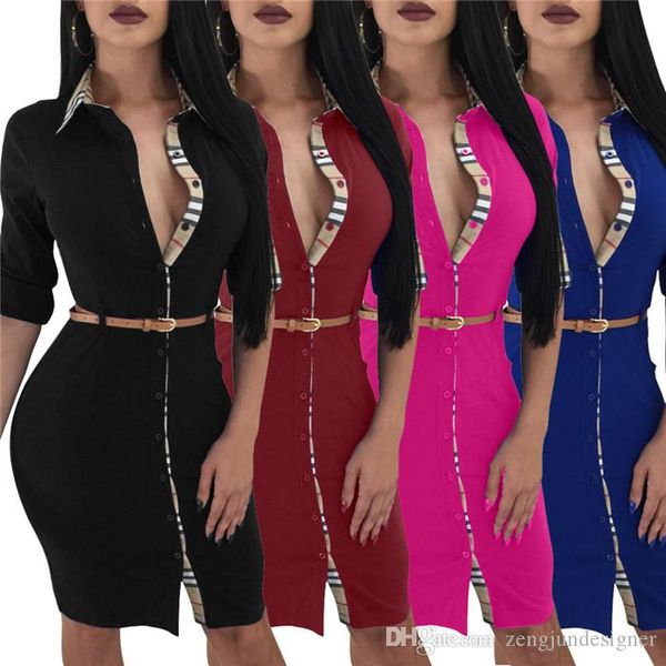 

womens autumn desinger ol shirts dresses lapel neck long sleeve solid color female clothing luxury casual apparel, Black;gray