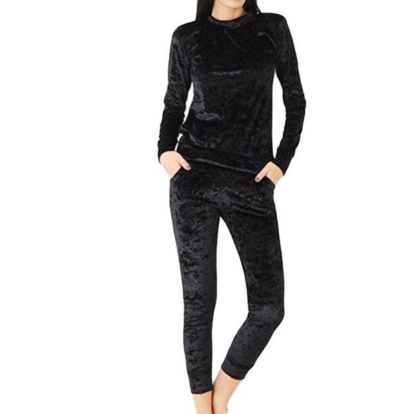 

2019 new women tracksuit set sport suit women fashion velvet set casual long pants casual outfit sportswear suit#3, Black;blue