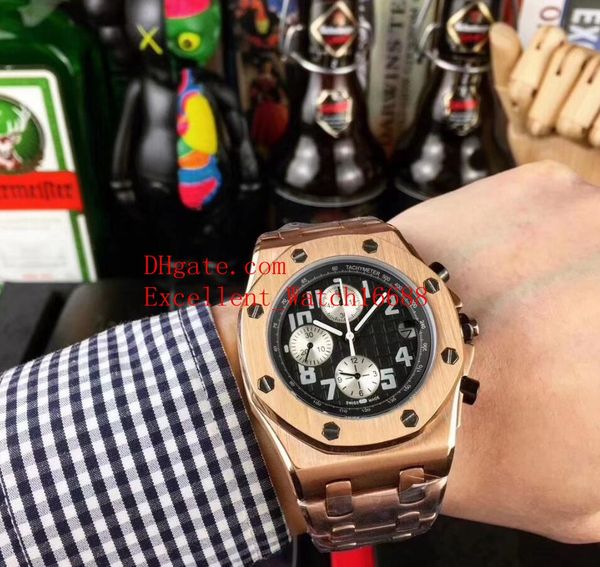 

4 горячие продажи модные часы 42 мм оффшор 26470 26470or.оо.1000or.01 18 карат розовое золото vk кварцевый хронограф мужские часы часы, Slivery;brown