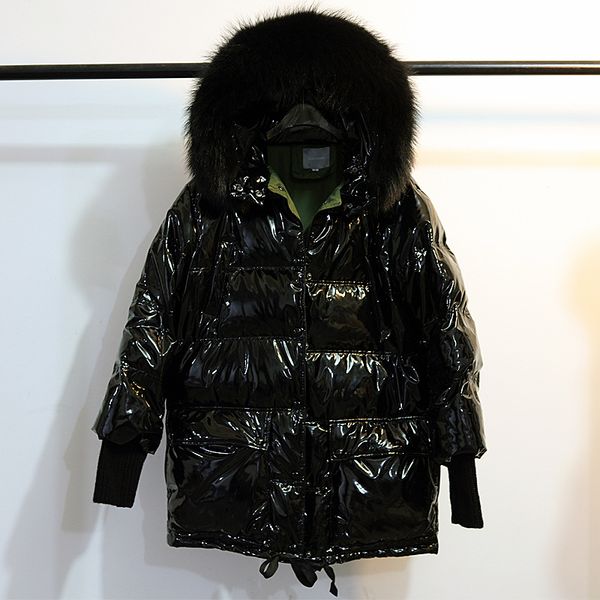 

down coat 2019 new winter korean bright large fur collar loose thick oversize down jacket women mid-long fashion jacket ns1312, Black