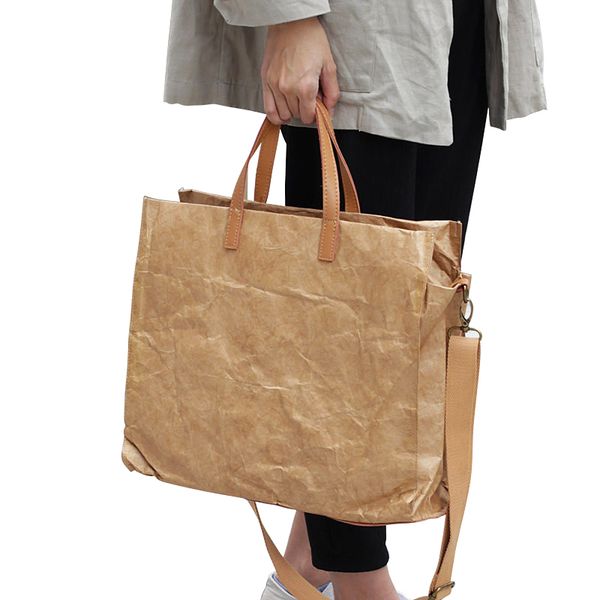 

women latest fashion handbags lady shoulder bag kraft paper totes messenger bag washable tear-resistant environmentally friendly