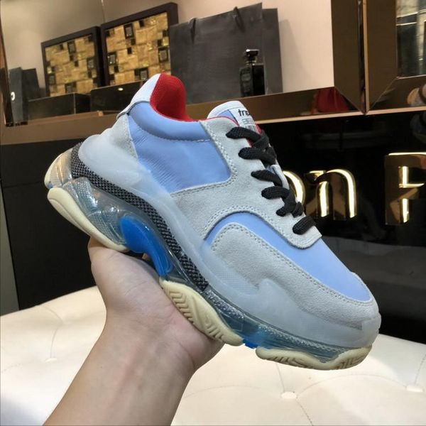 

New men women beige uede with ky blue leather patchwork platform neaker de igner thick bottom cau al dad hoe 35 45 drop hipping