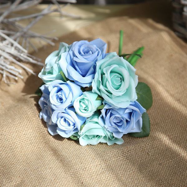 

9 heads artificial rose bouquet fake flowers leaf wedding party home decor