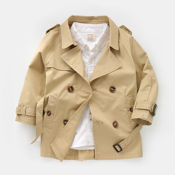 

Boys long section of the windbreaker coat double-breasted 2019 spring and autumn spring children's wear children, Khaki
