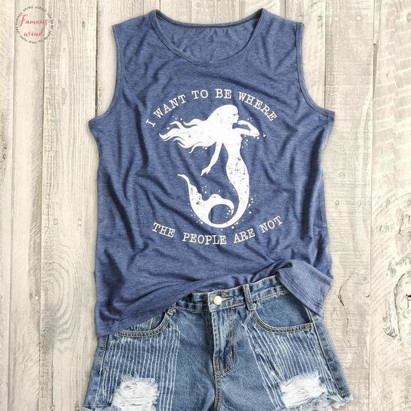 

3xl women tank o neck sleeveless the people are not mermaid tank summer plus size casual loose female fashion tee, White