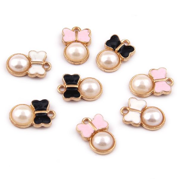 

10pcs rhinestone enamels pearl bow alloy earring charms diy handmade making necklace jewelry pendant material accessories dy051, Bronze;silver