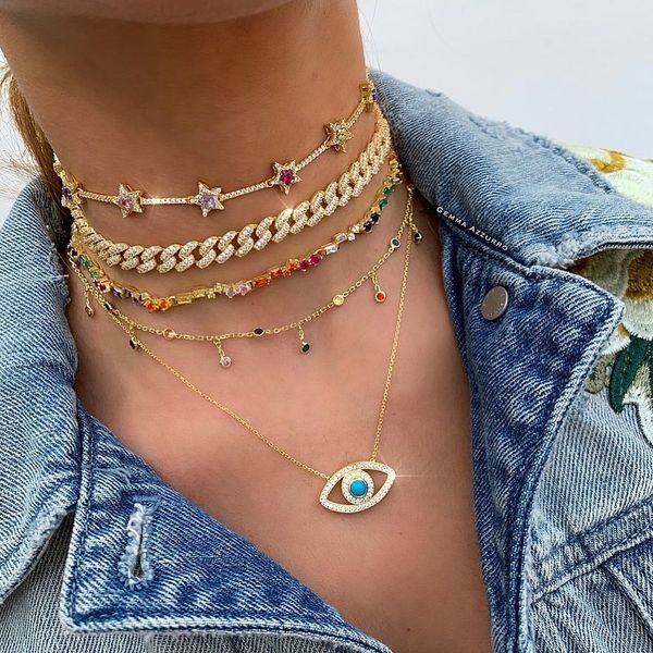 

38cm gold filled micro pave cz hip hop bling miami cuban link chain necklace for women iced out jewelry, Silver