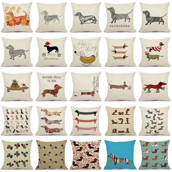 

xunyu christmas dachshund style cushion cover xmas dog christmas home decorative pillows cover merry xmas present kq20 45x45cm