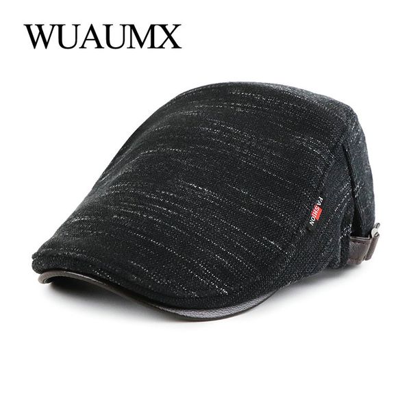 

wuaumx brand autumn winter knitting berets hat for men women fleece knitted beret caps visors streetwear flat ivy cap, Blue;gray