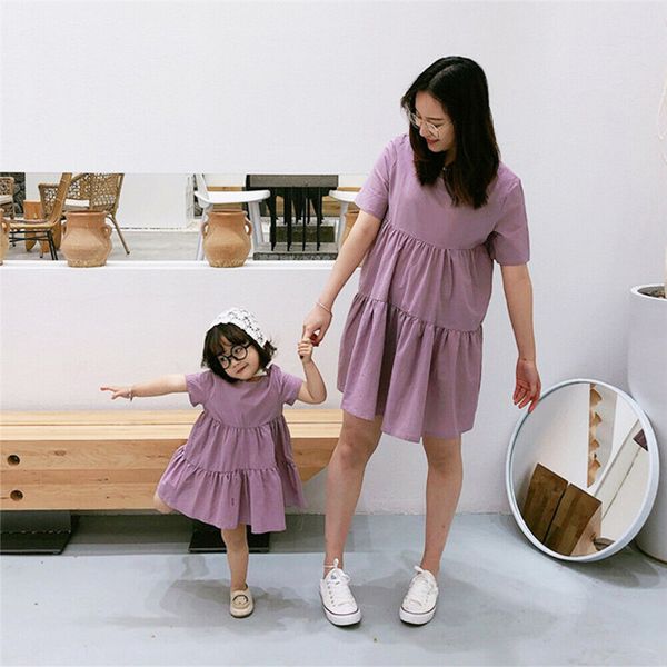 

Mother And Daughter Dresses mommy and me family matching clothes Parent-Child Women Kids Baby Girl Cute Plain Dress Elegant