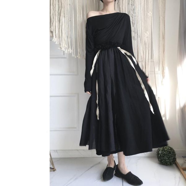 

chkefetus .tai_[ recommend strongly ] self-control half yarn pt niche dark wind torn edges bud half-body skirt slits, Black