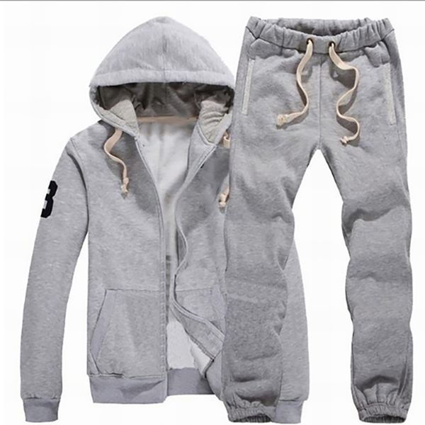 

big tracksuit men sportwear fleece thick hooded casual track suit men horse jacket+pants sets winter warm sweatshirt, Gray