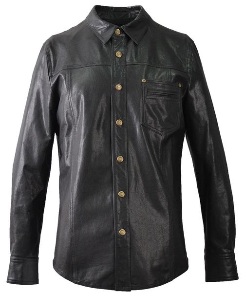 

2019 men's slim fit genuine leather shirt england style night club skinny leather jacket men thin goatskin real clothing, Black