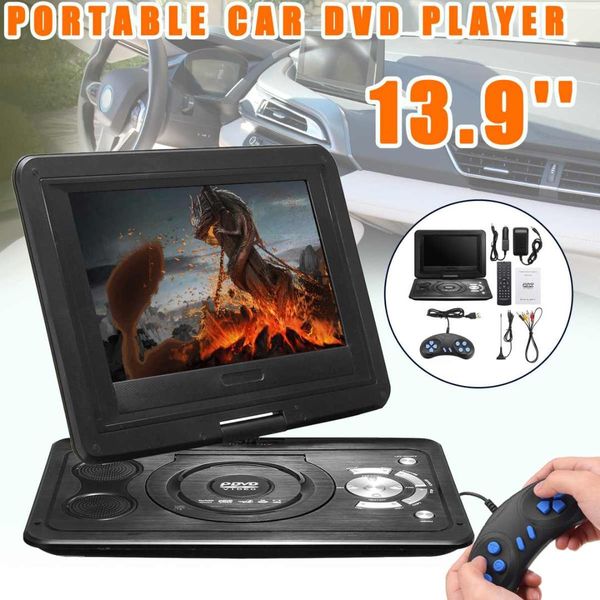 

13.9" Portable LCD Screen DVD Player USB FM Radio Receiver AV CD Speakers Game Player Mini TV+ 300 Games Joysticks