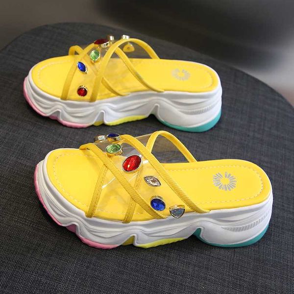 

women slippers thick sole rhinestone non slip flip flop female 2020 new summer ladies outdoor casual slides roman beach shoes, Black