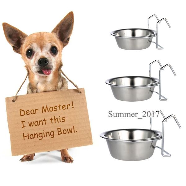 

stainless steel hanging pet dog cat cage bowl practical kennel coop cup bowl for dog bird rabbit