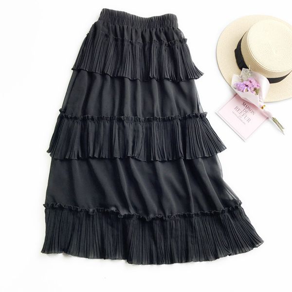 

chiffon 2019 new women lace skirt hollow out white black spring skirt plus size skirts