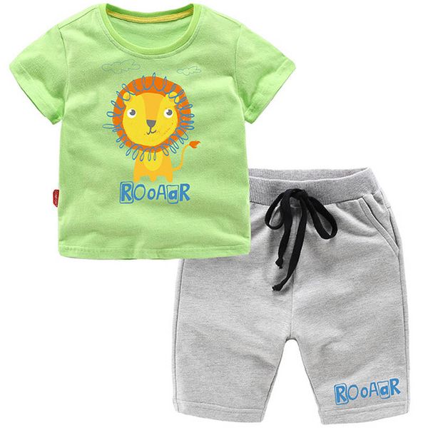 

lion cartoon boys clothing children summer boys short sleeve clothes kids boy clothing set t-shirt + shorts pants cotton, White