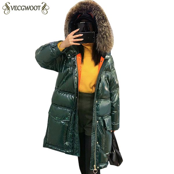 

female 2019 winter new fur collar long down jacket women fashion large size hooded warm down jacket women loose lj172, Black