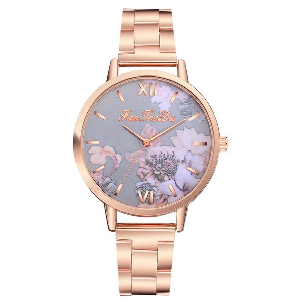 

fashion simple printed casual rose gold stainless steel women watches luxury watch dial business wristwatch female quartz gift, Slivery;brown