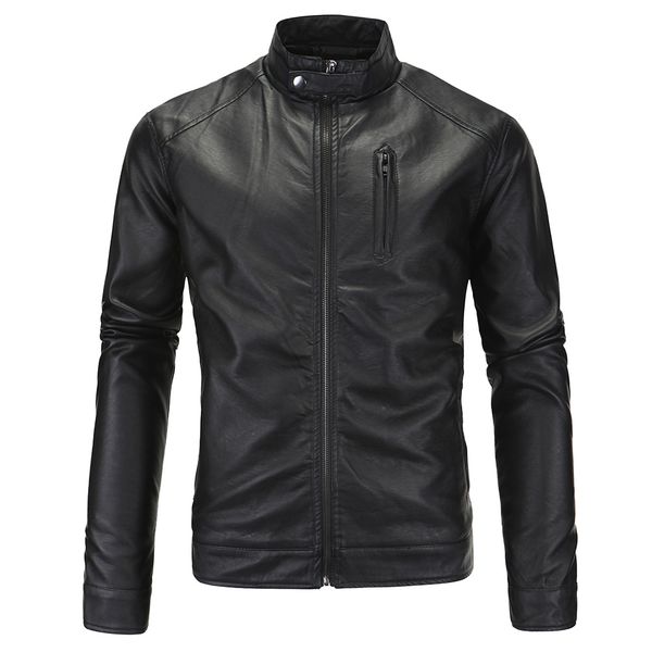 

classic mens leather jackets brown biker jackets and coats stand collar spring autumn male motorcycle plus size m-5xl, Black
