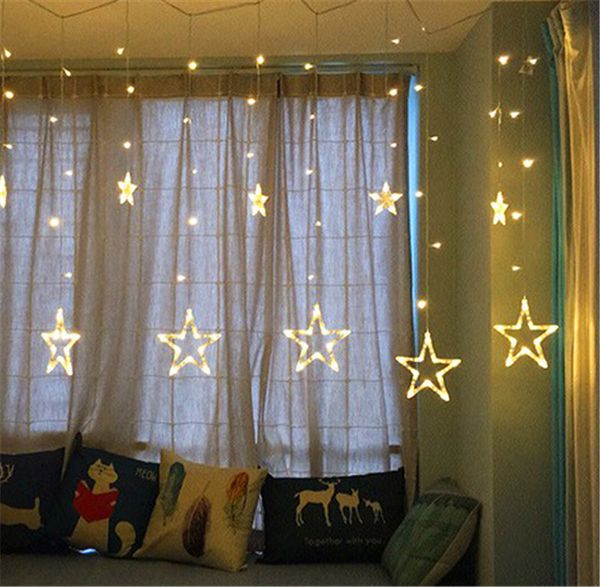 Iluminação LED Luzes Cordas Pentagram Estrela cortina de luz de Natal de aniversário de casamento de fadas Indoor Decoração Luz 110V / 220V