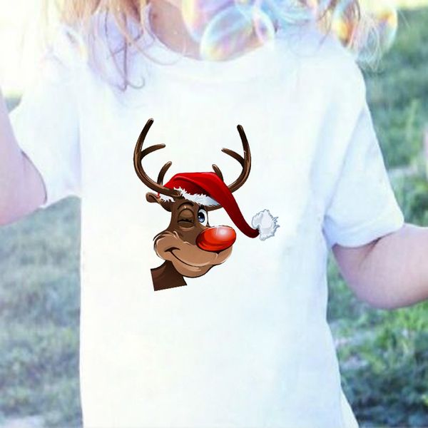 

dermspe selling kids christmas fashion red nosed dog wearing antlers printed t-shirt cute short sleeve t-shirt, Blue