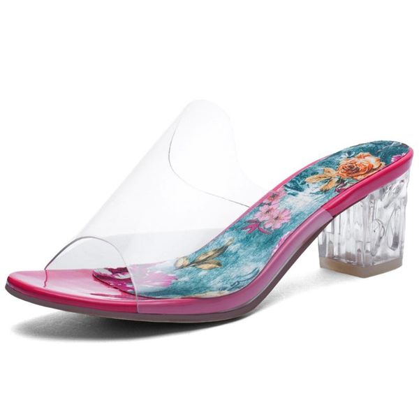 

2020 printed clear heels transparent pvc leisue slipper mules sandals pumps, Black